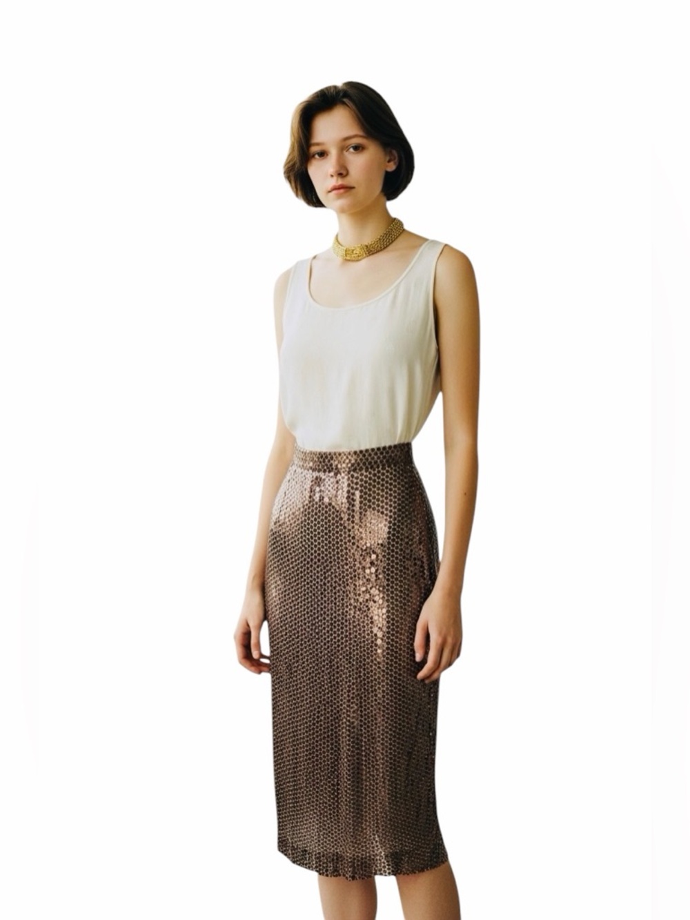 VINTAGE Mardi Gras New York Brown sequined Silk Skirt.